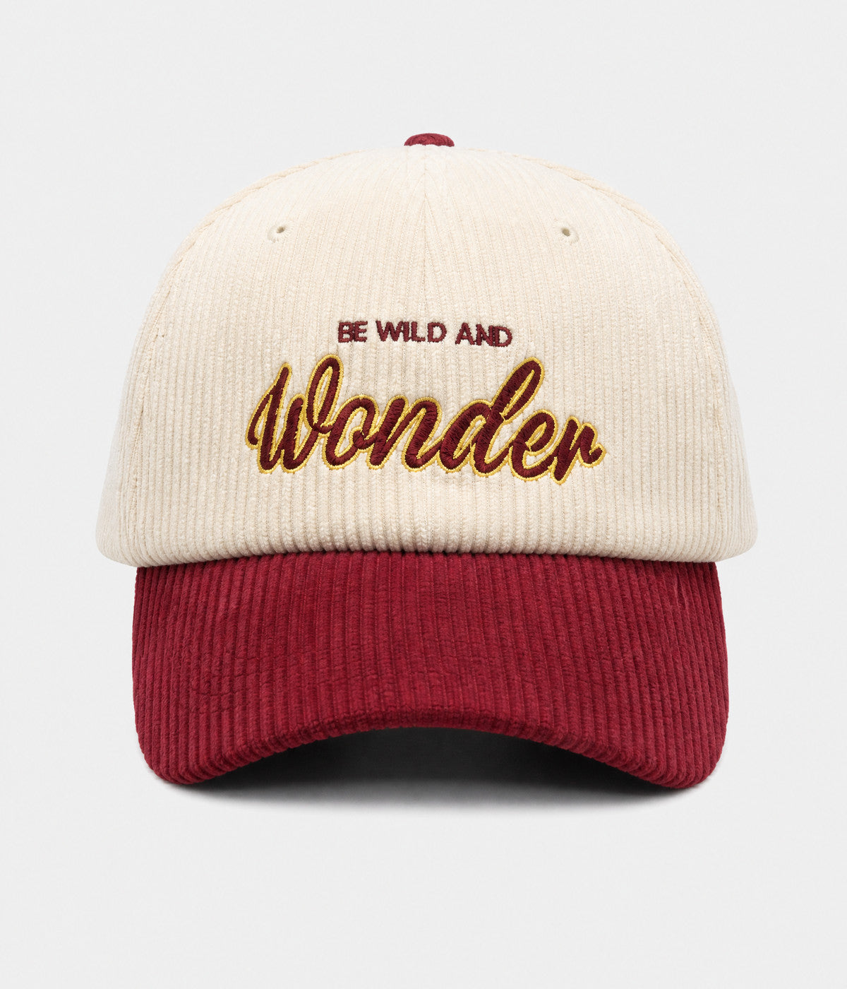 WONDER. corduroy cap in BURGUNDY, front view