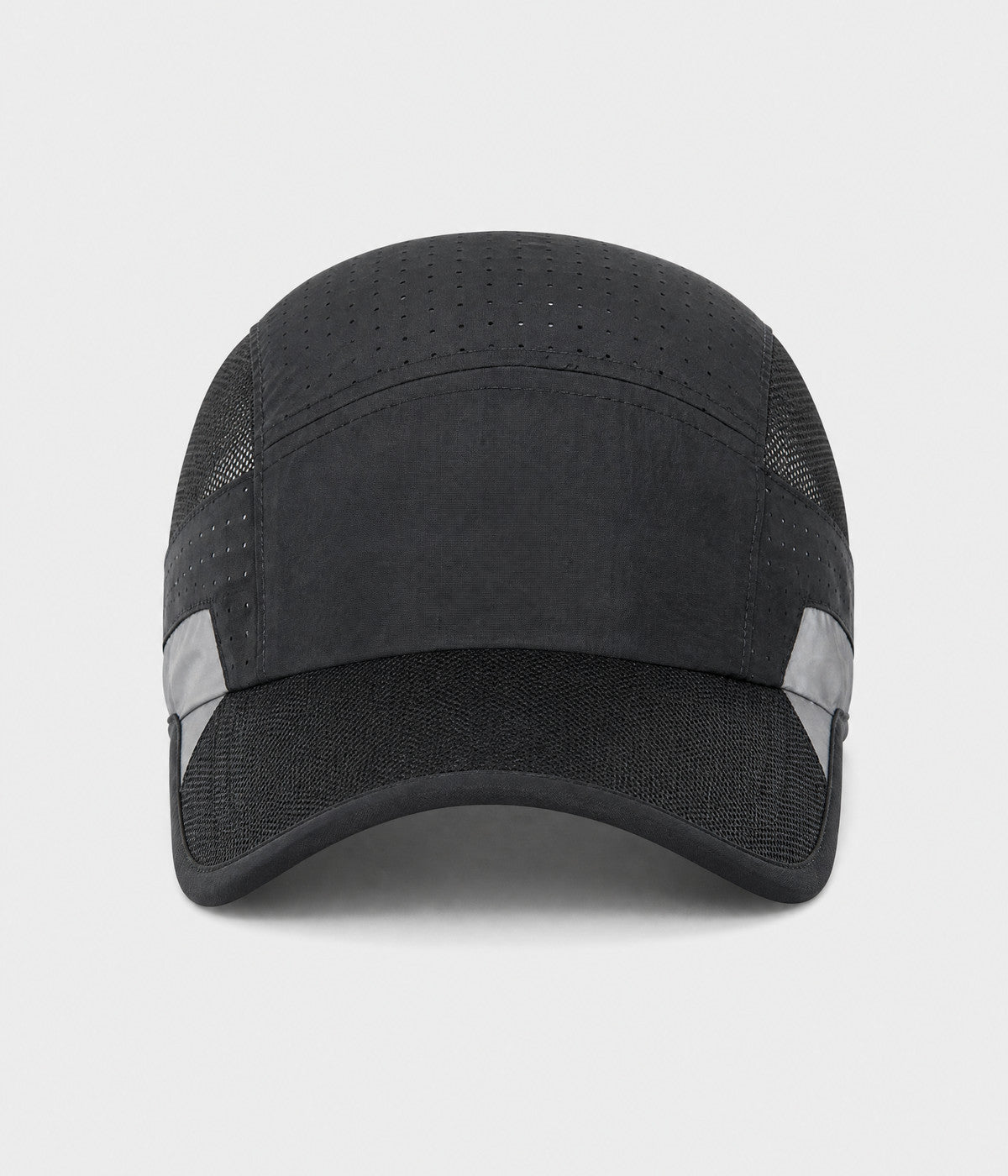 RUNNER CAP. perforated quick-dry running cap in black, front view