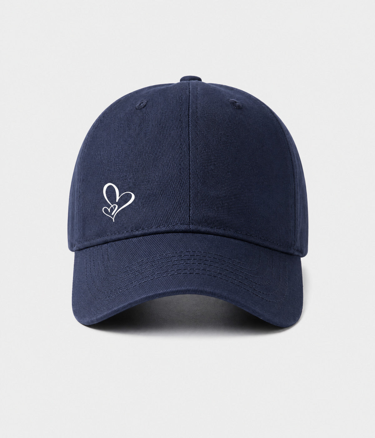 TWO HEARTS. cotton dad cap in navy, front view