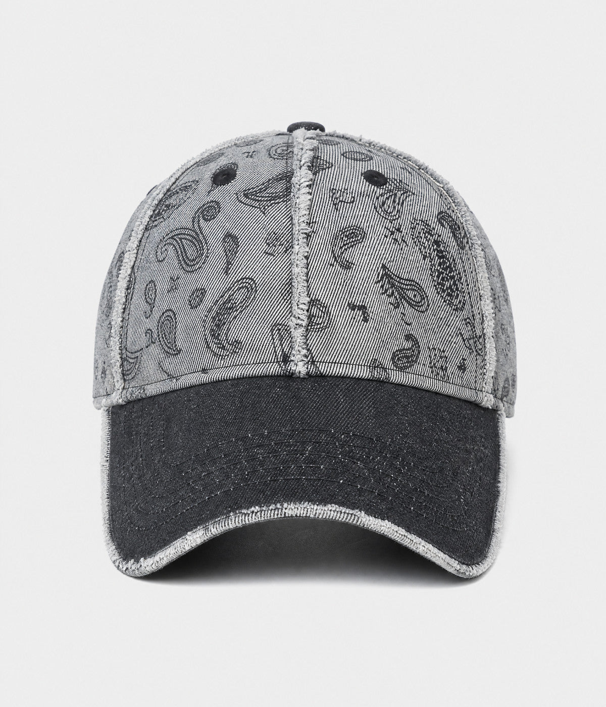 WASHED PAISLEY. washed denim paisley cap in BLACK, front view