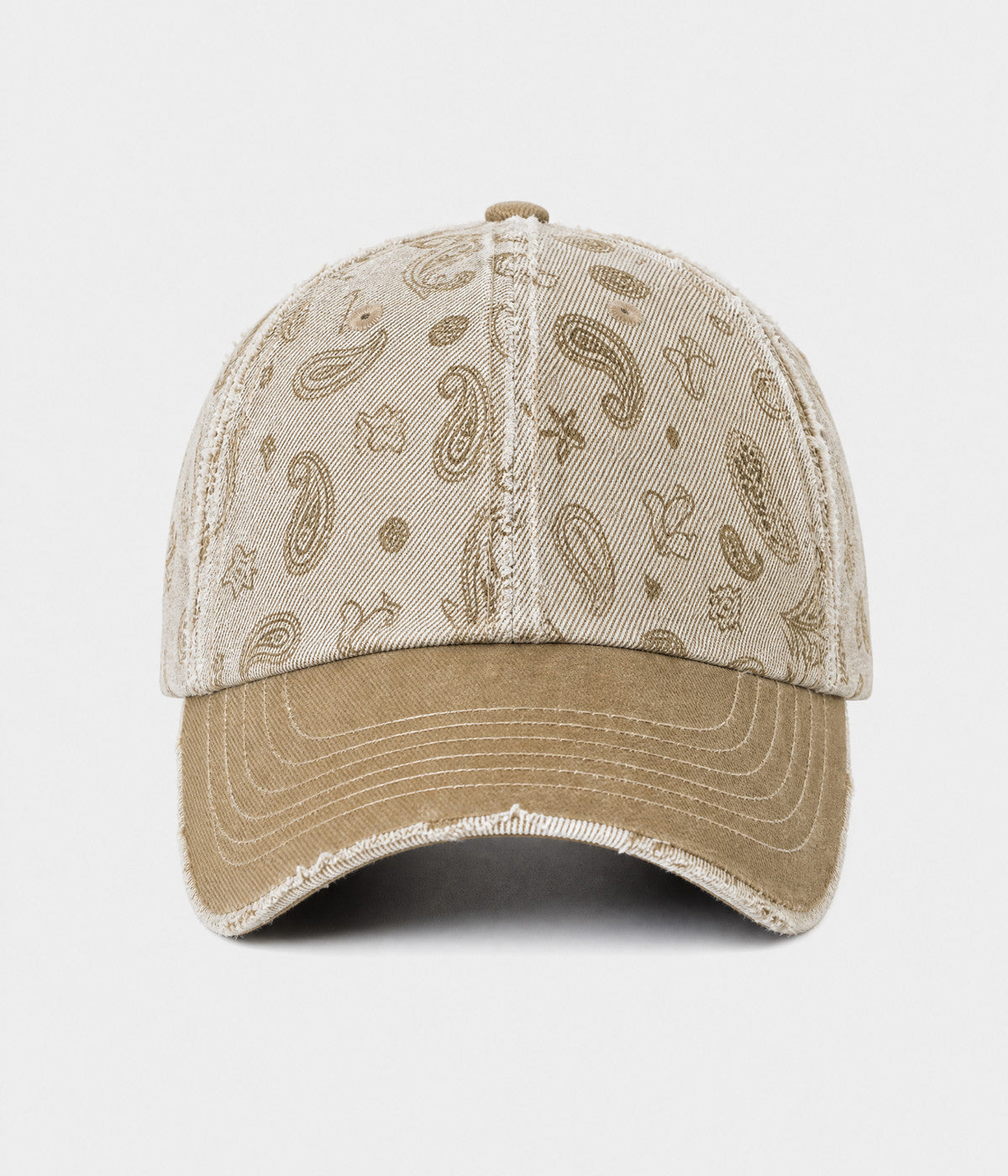 WASHED PAISLEY. washed denim paisley cap in KHAKI, front view