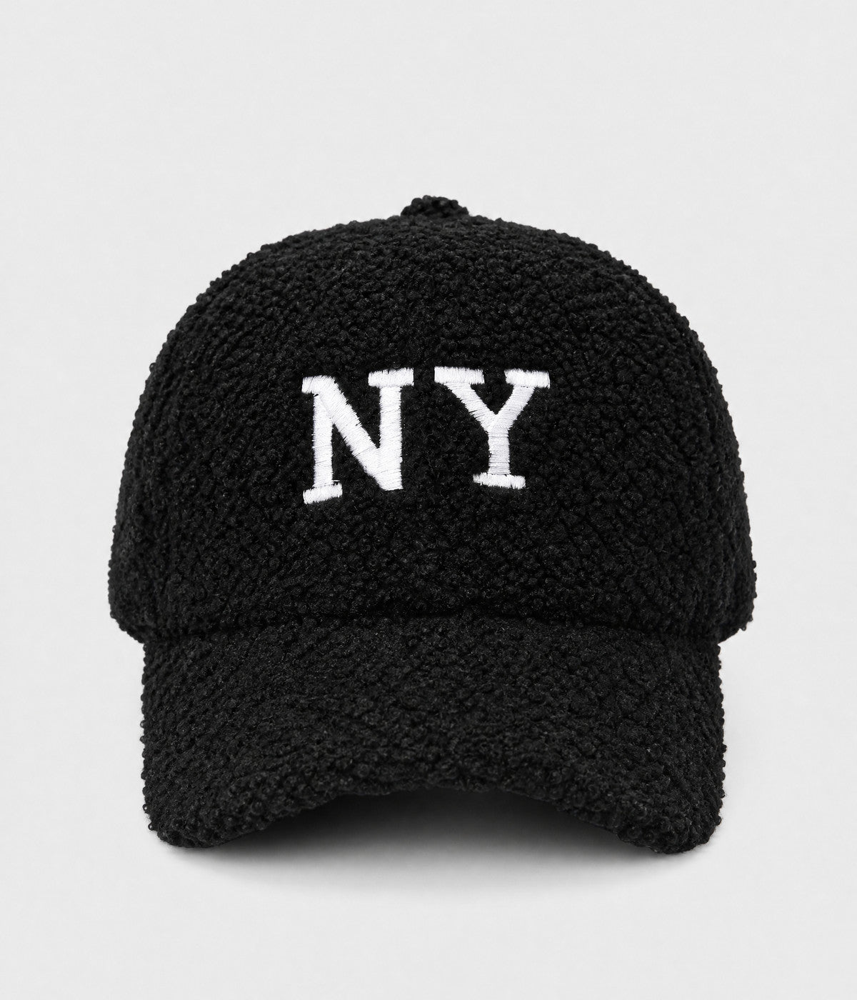 NY TEDDY. teddy plush cap in BLACK, front view