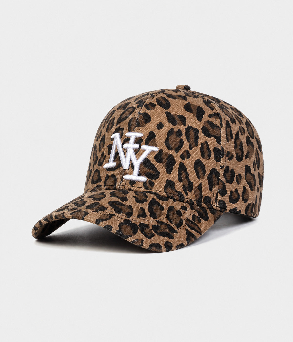 NY LEOPARD. leopard print cotton cap in BROWN, side view