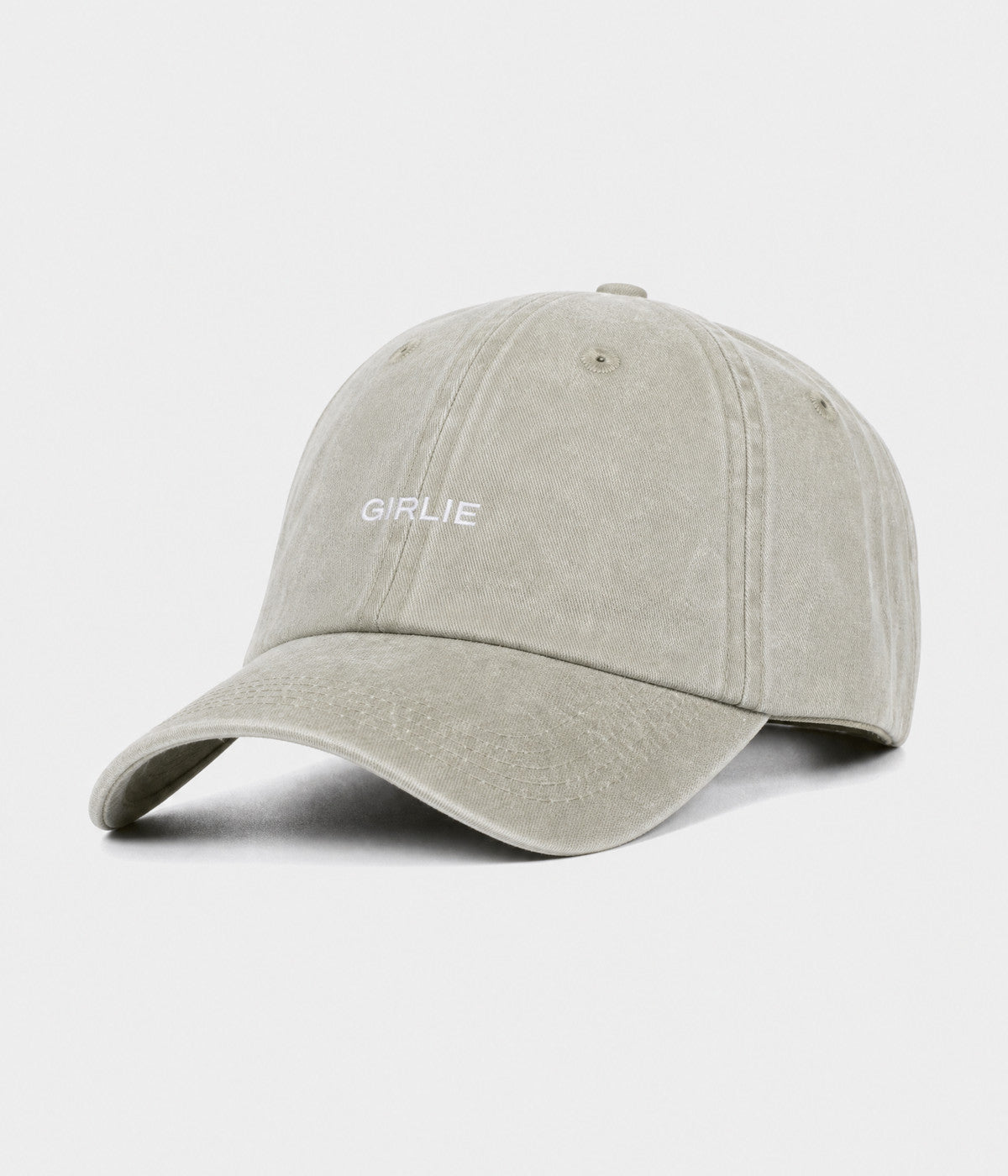 WASHED GIRLIE. washed cotton dad cap in GRAYISH SHEEN, side view