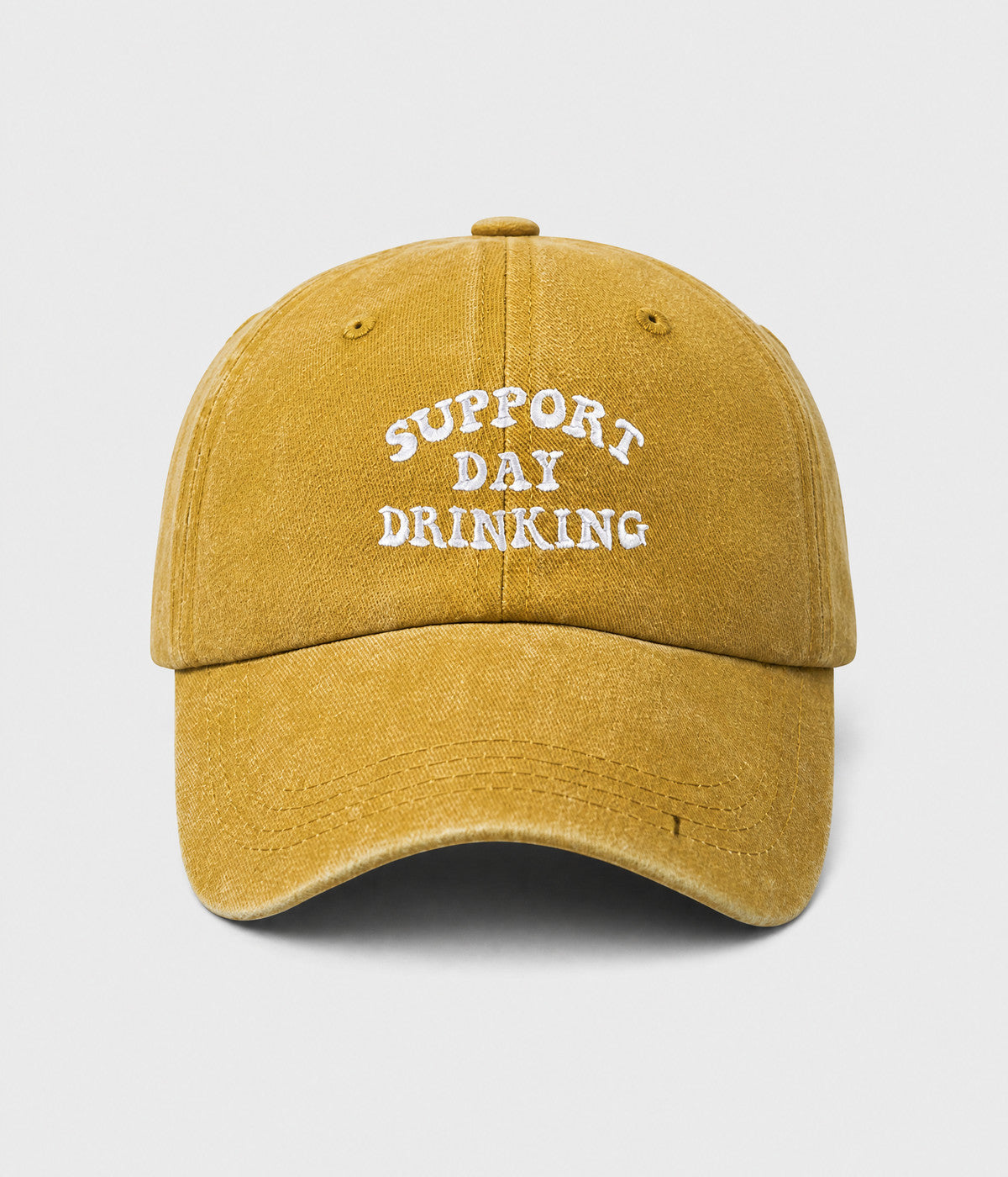 SUPPORT DAY DRINKING. washed cotton cap in YELLOW, front view