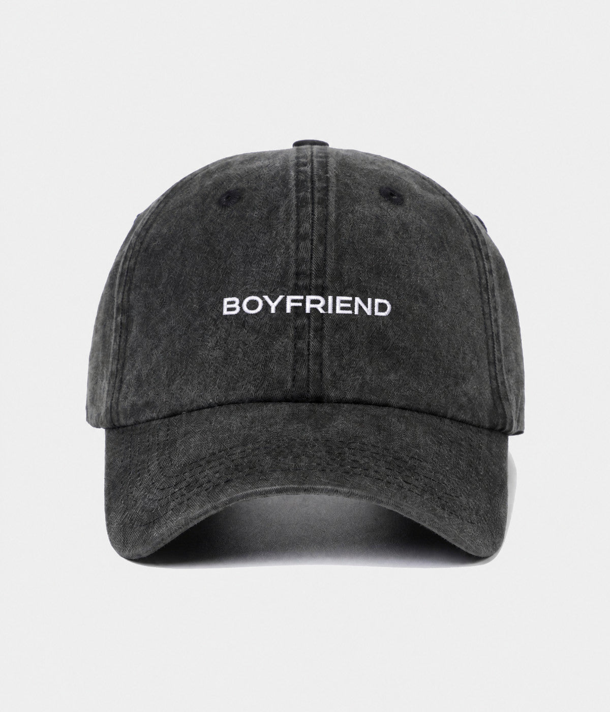 WASHED BOYFRIEND. washed cotton dad cap in BLACK, front view