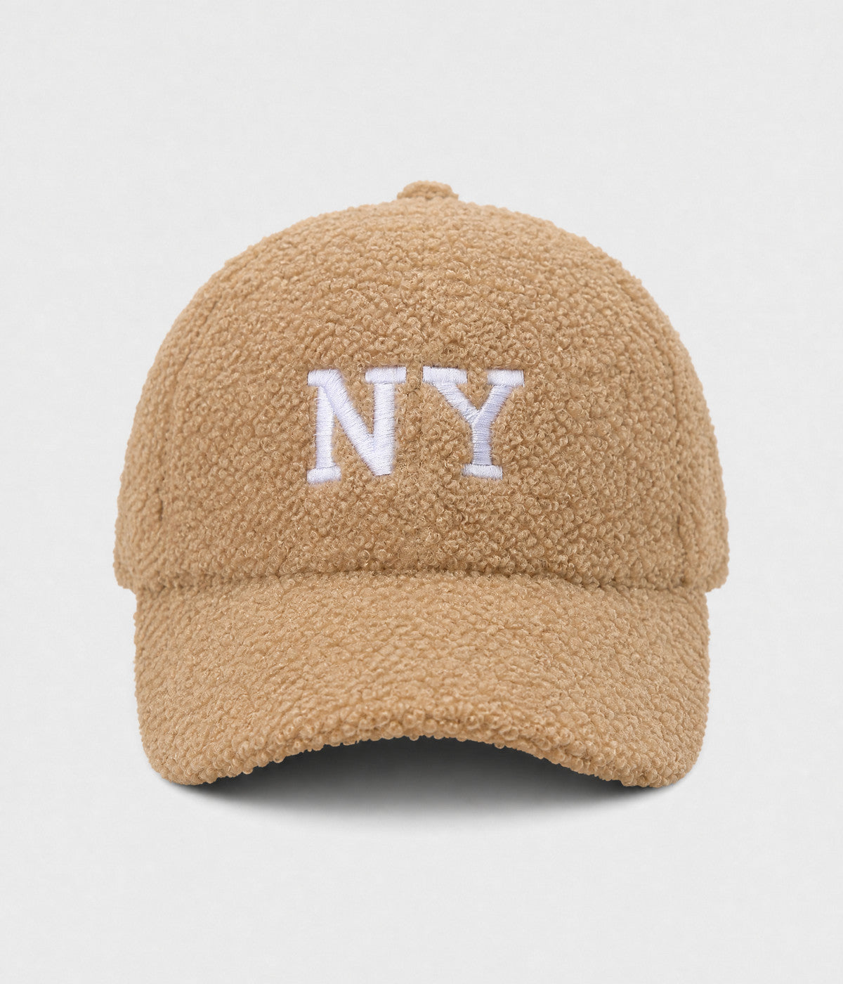 NY TEDDY. teddy plush cap in KHAKI, front view