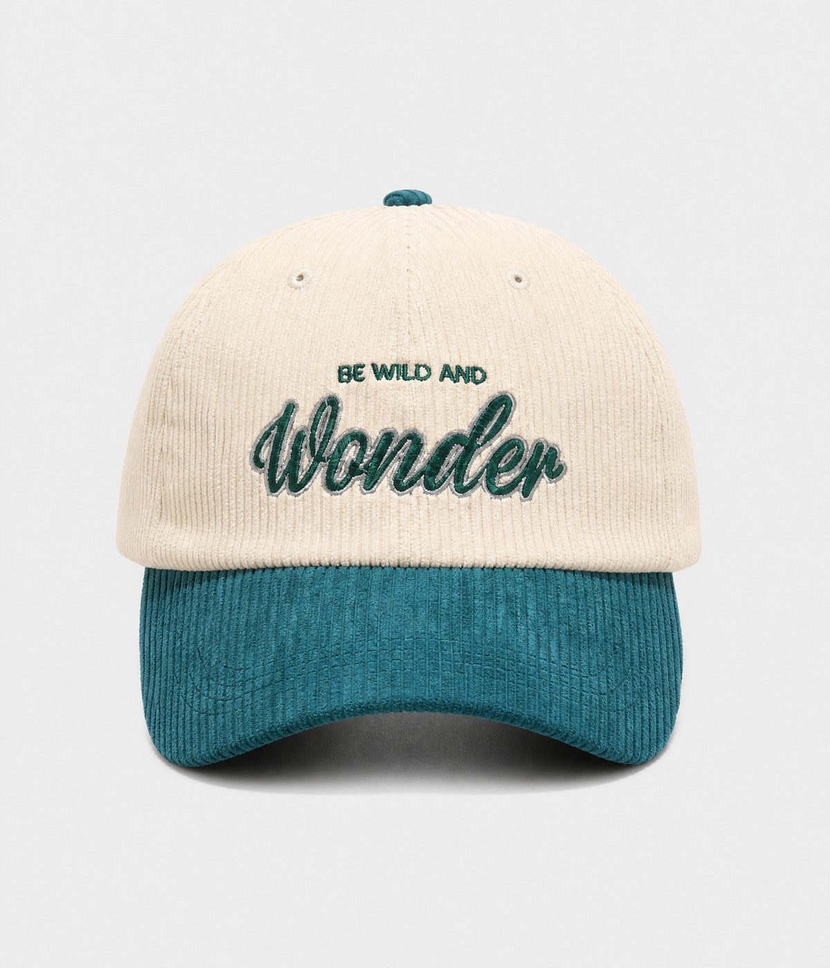 WONDER. corduroy cap in TEAL, front view