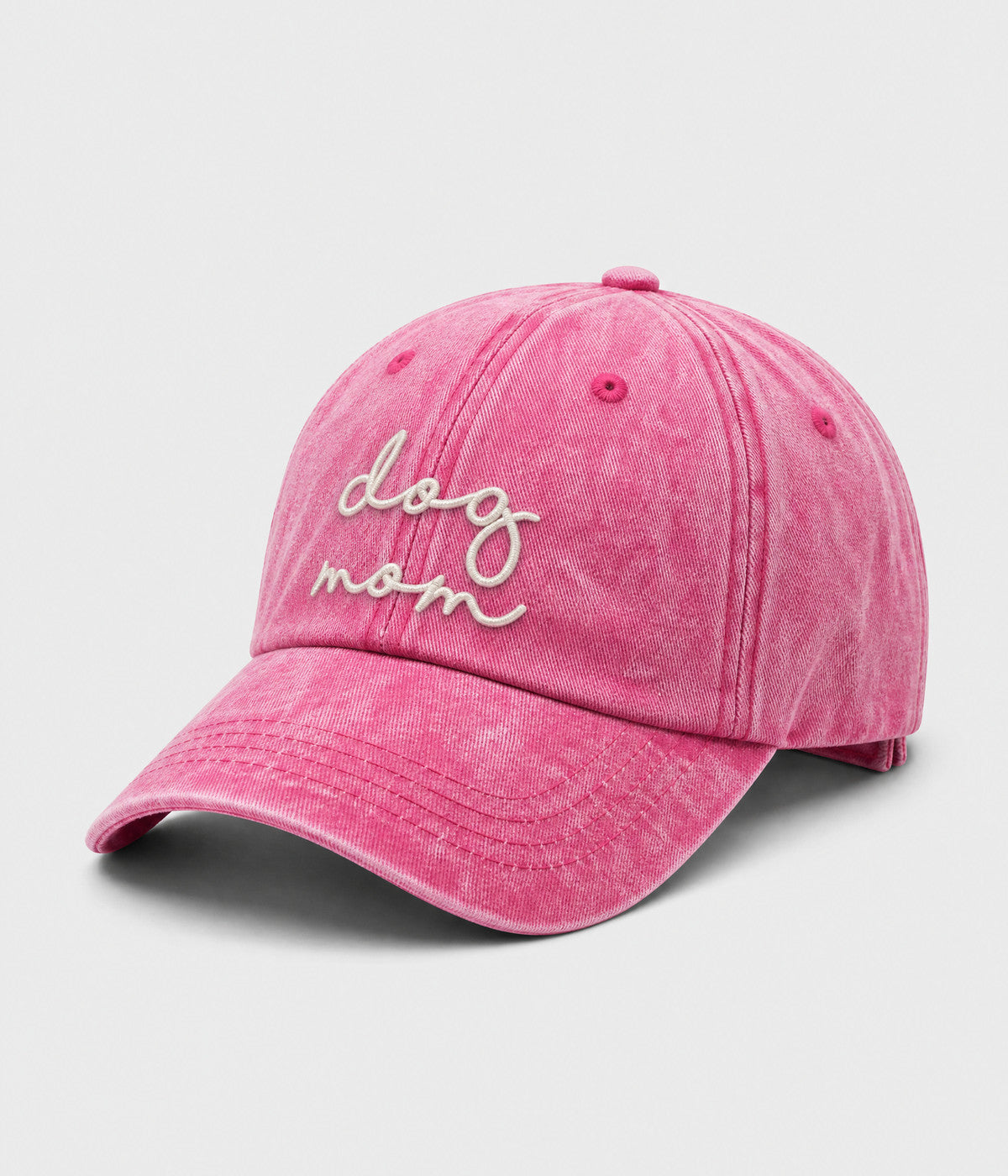 DOG MOM. washed cotton cap in ROSE, side view