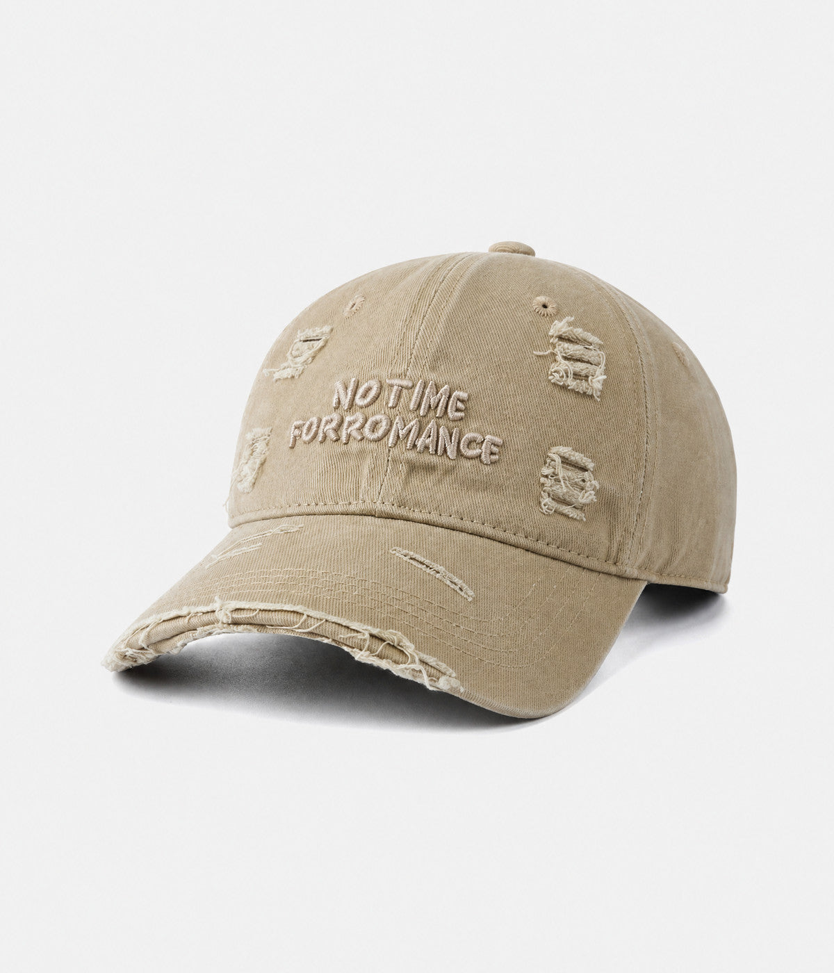 NO TIME FOR ROMANCE. washed cotton cap in KHAKI, side view