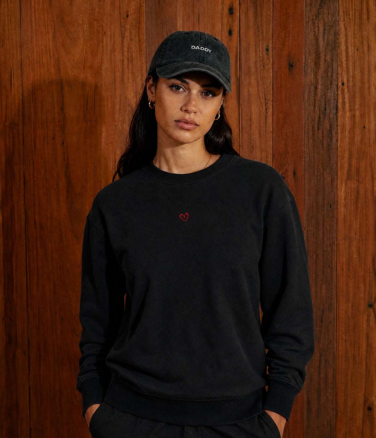 DRAWN HEART SWEATER. — BLACK worn