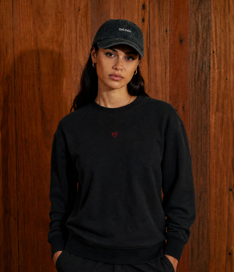 DRAWN HEART SWEATER. — BLACK worn