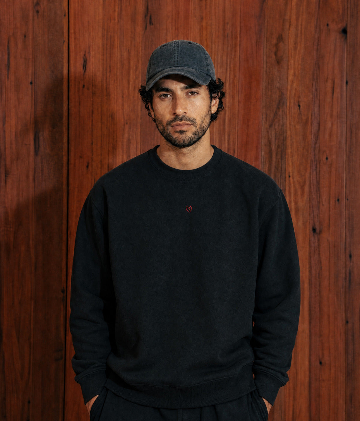 DRAWN HEART SWEATER. — BLACK worn