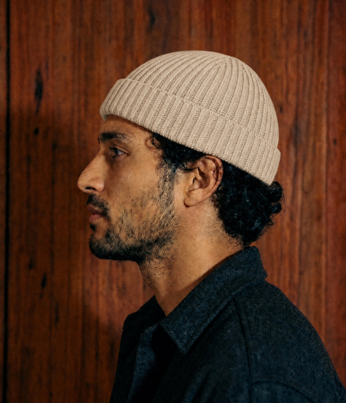 FISHERMAN BEANIE. — BEIGE worn