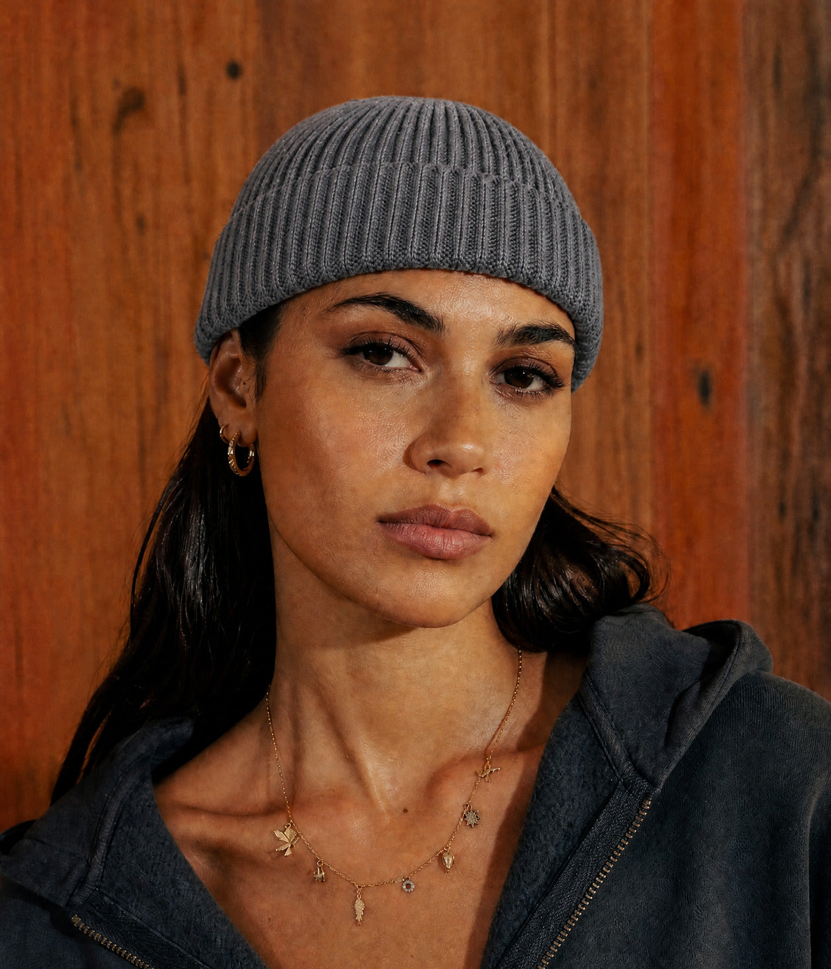 FISHERMAN BEANIE. — LIGHT GRAY worn