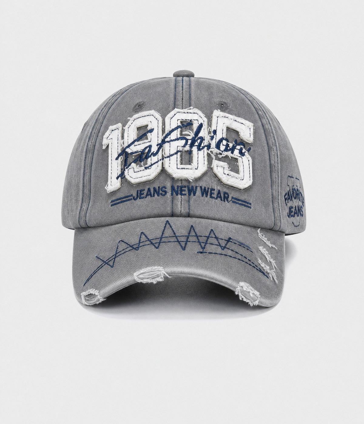 RETRO 1985. washed cotton cap in gray, front view