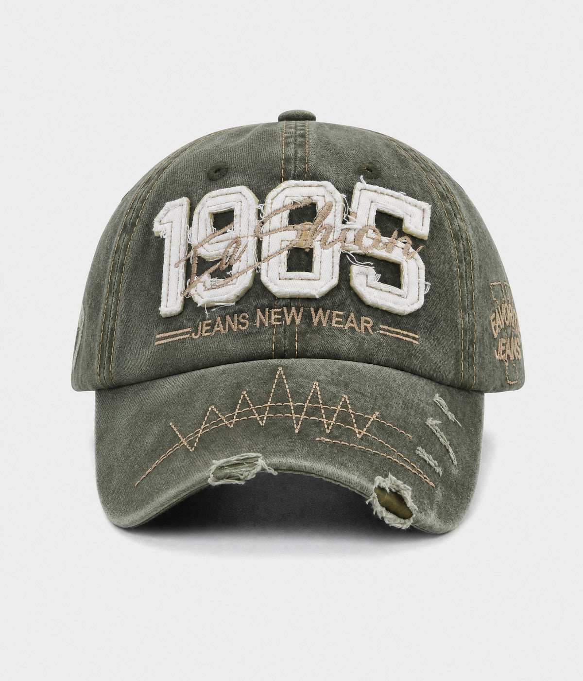 RETRO 1985. washed cotton cap in green, front view