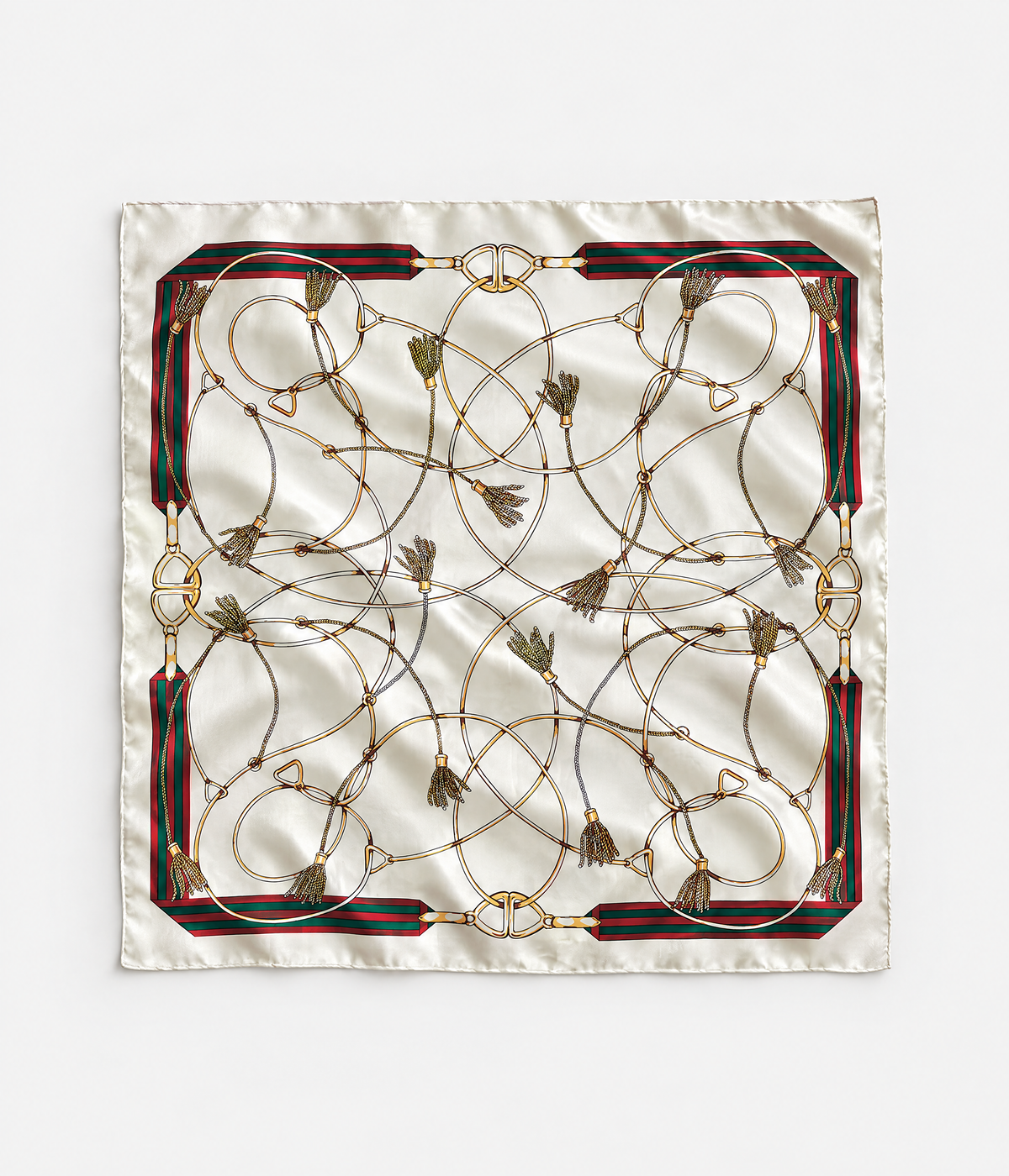 CHAIN HEAD SCARF. cream printed silk twill scarf flatlay