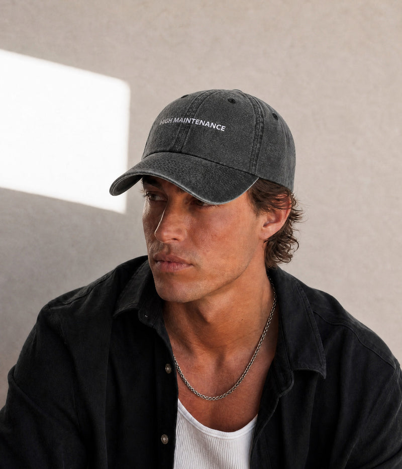 HIGH MAINTENANCE. worn by a man