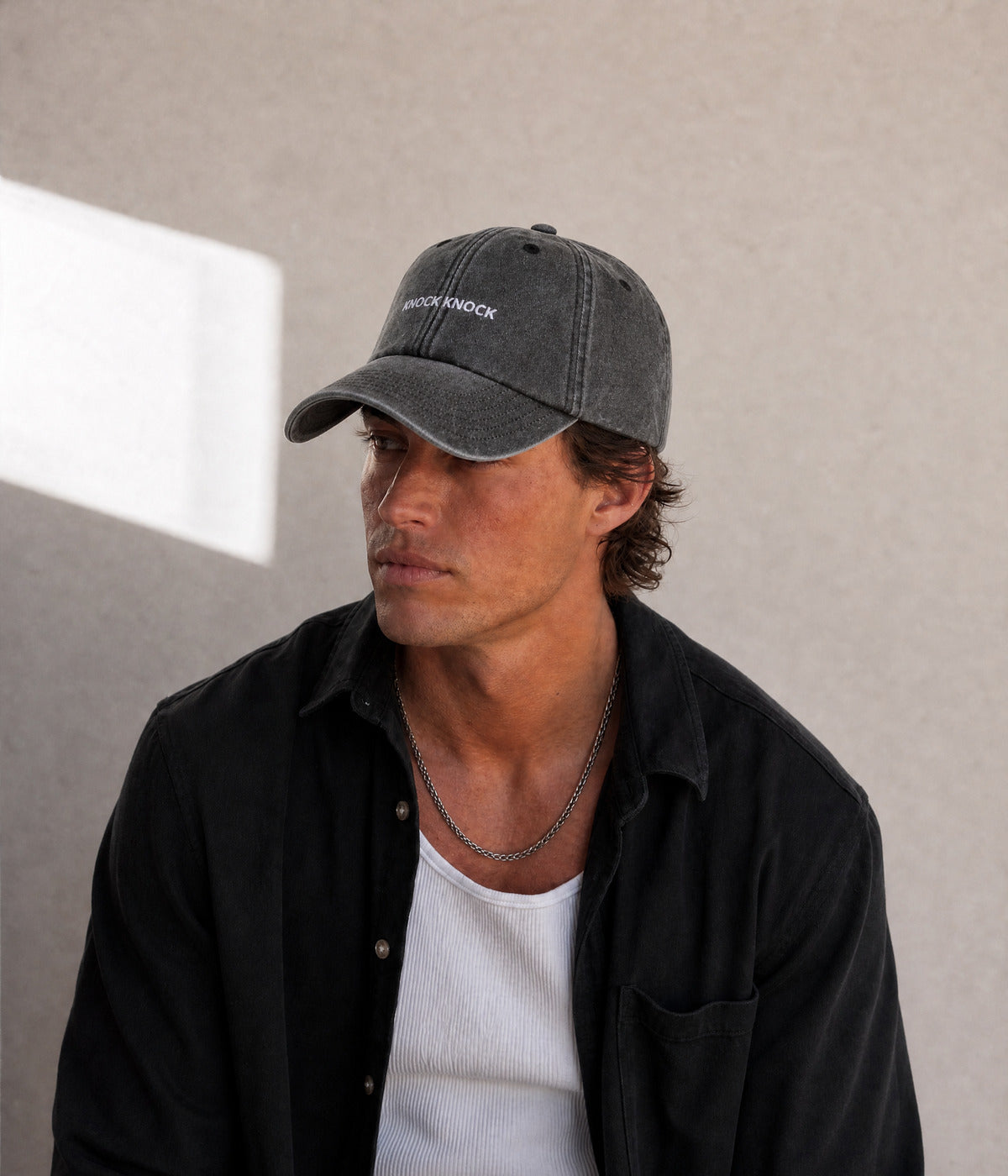 KNOCK KNOCK. worn by a man