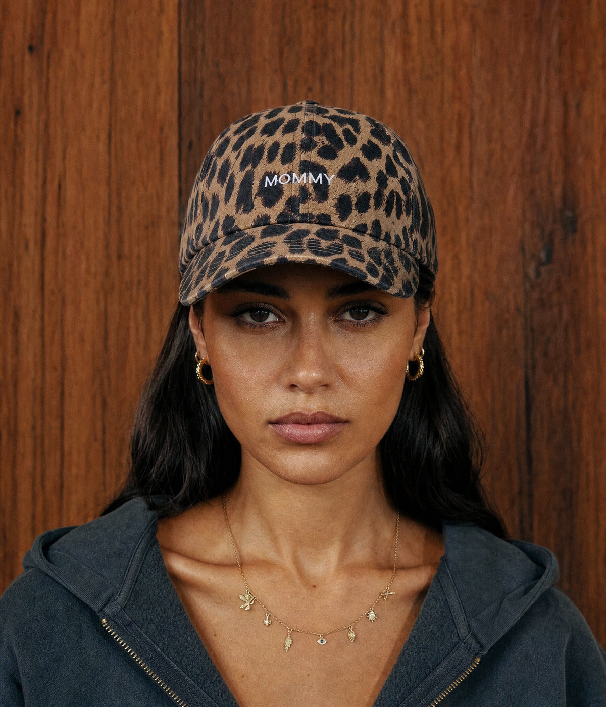 LIMITED EDITION — MOMMY. — LEOPARD worn, close up