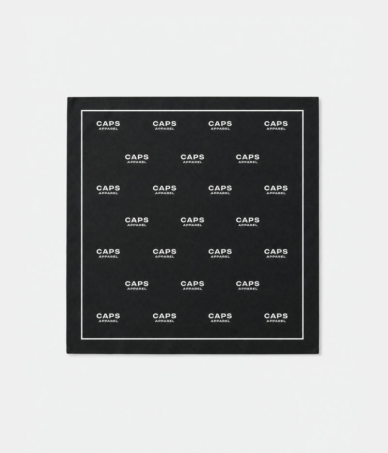 LOGO GRID BANDANA. polyester bandana in black, front flat-lay