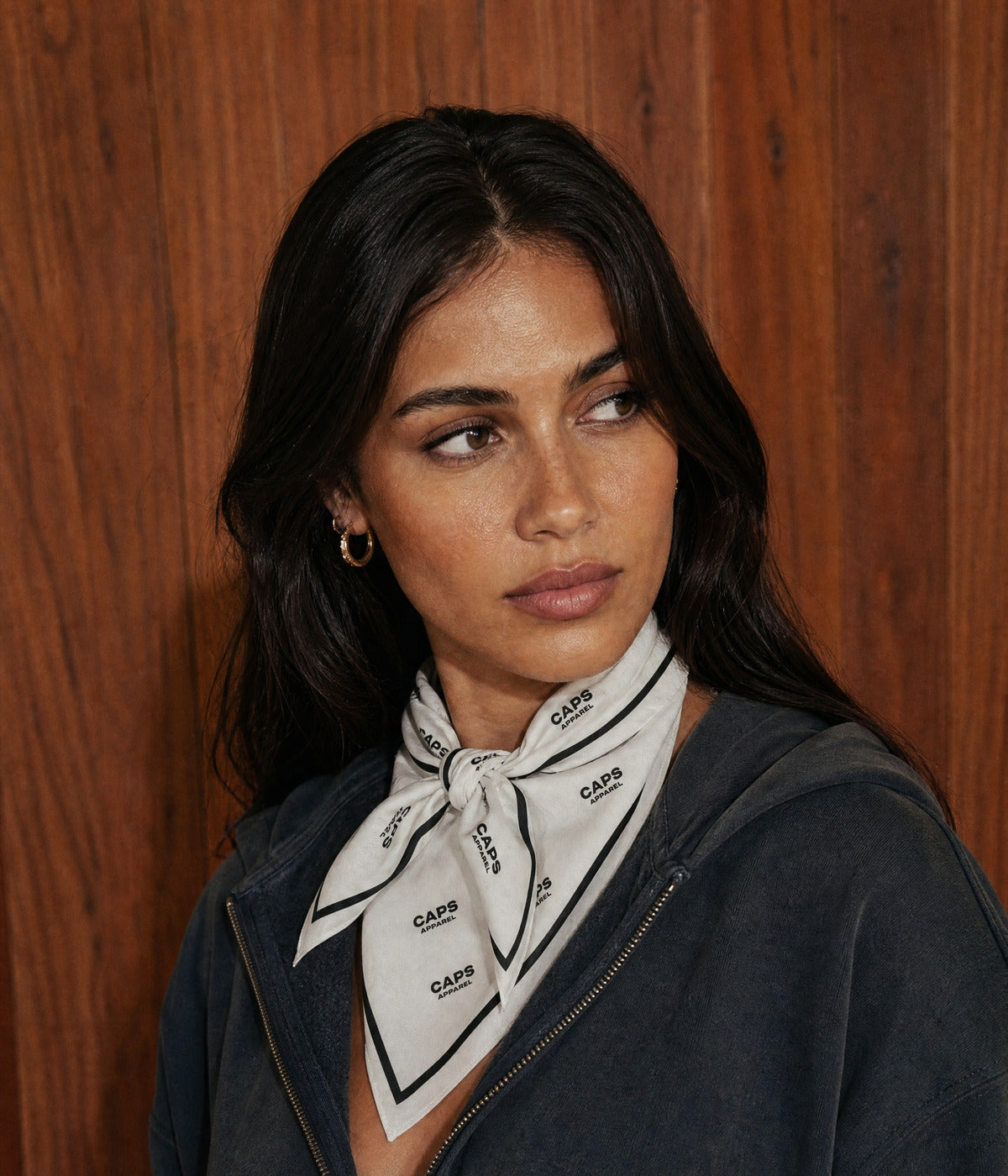 SIGNATURE BANDANA. — GRID WHITE worn