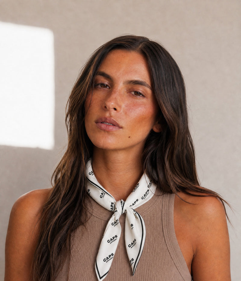 LOGO MONOGRAM BANDANA. — WHITE worn