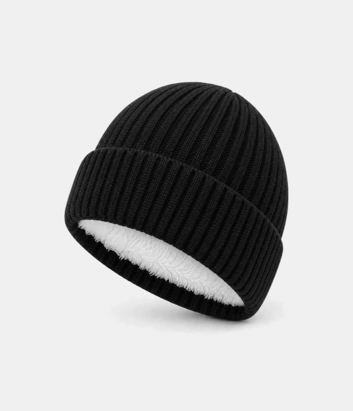 MARLED FLEECE BEANIE. fleece-lined knit beanie in BLACK, front view