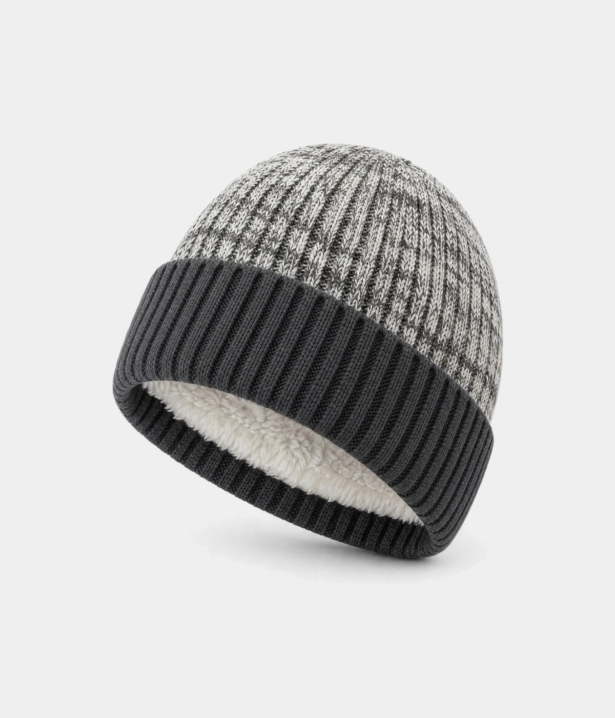 MARLED FLEECE BEANIE. fleece-lined knit beanie in DARK GRAY, front view