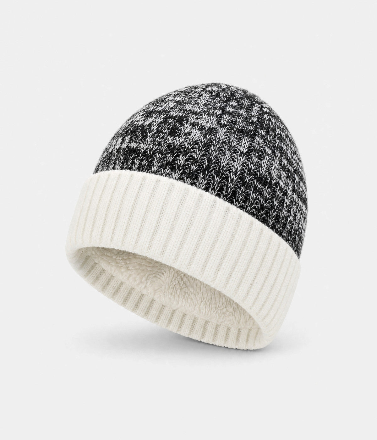 MARLED FLEECE BEANIE. fleece-lined knit beanie in WHITE, front view