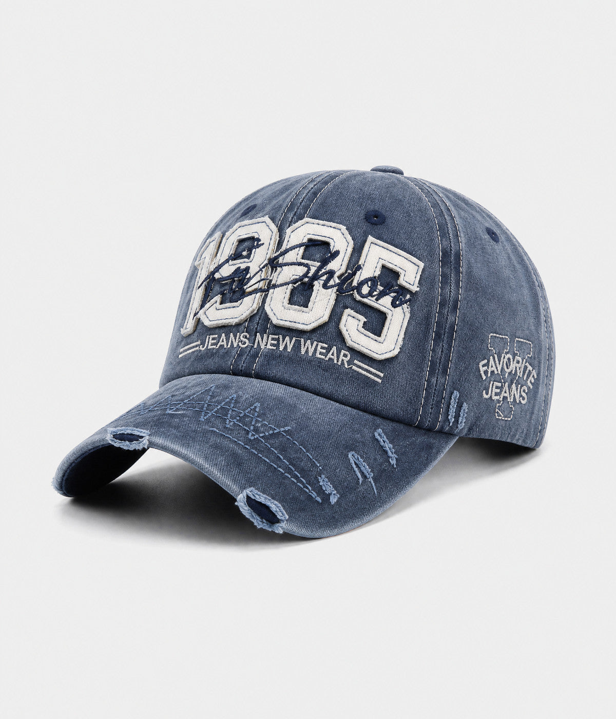 RETRO 1985. washed cotton cap in navy, side view