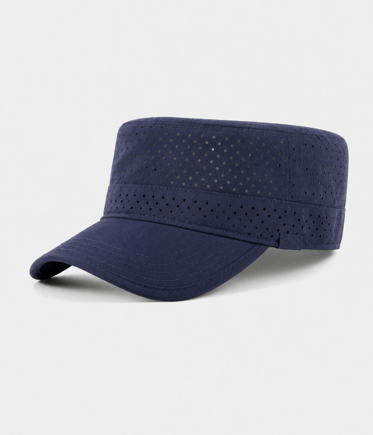 VENTED CADET. perforated cadet cap in navy, side view