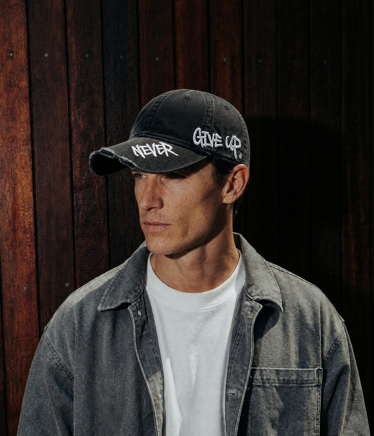 NEVER GIVE UP. — BLACK worn