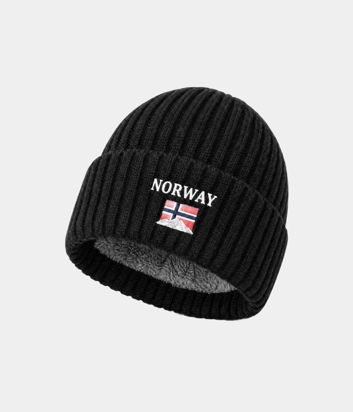 NORWAY FLEECE BEANIE. fleece-lined knit beanie in BLACK, front view