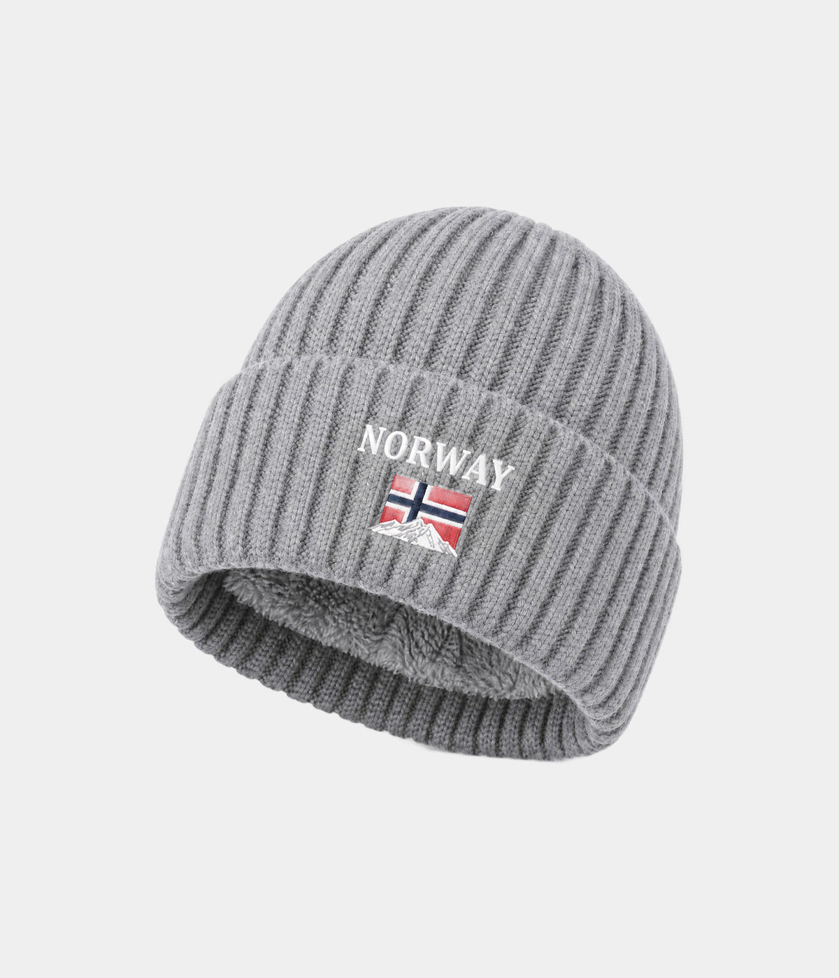 NORWAY FLEECE BEANIE. fleece-lined knit beanie in GRAY, front view