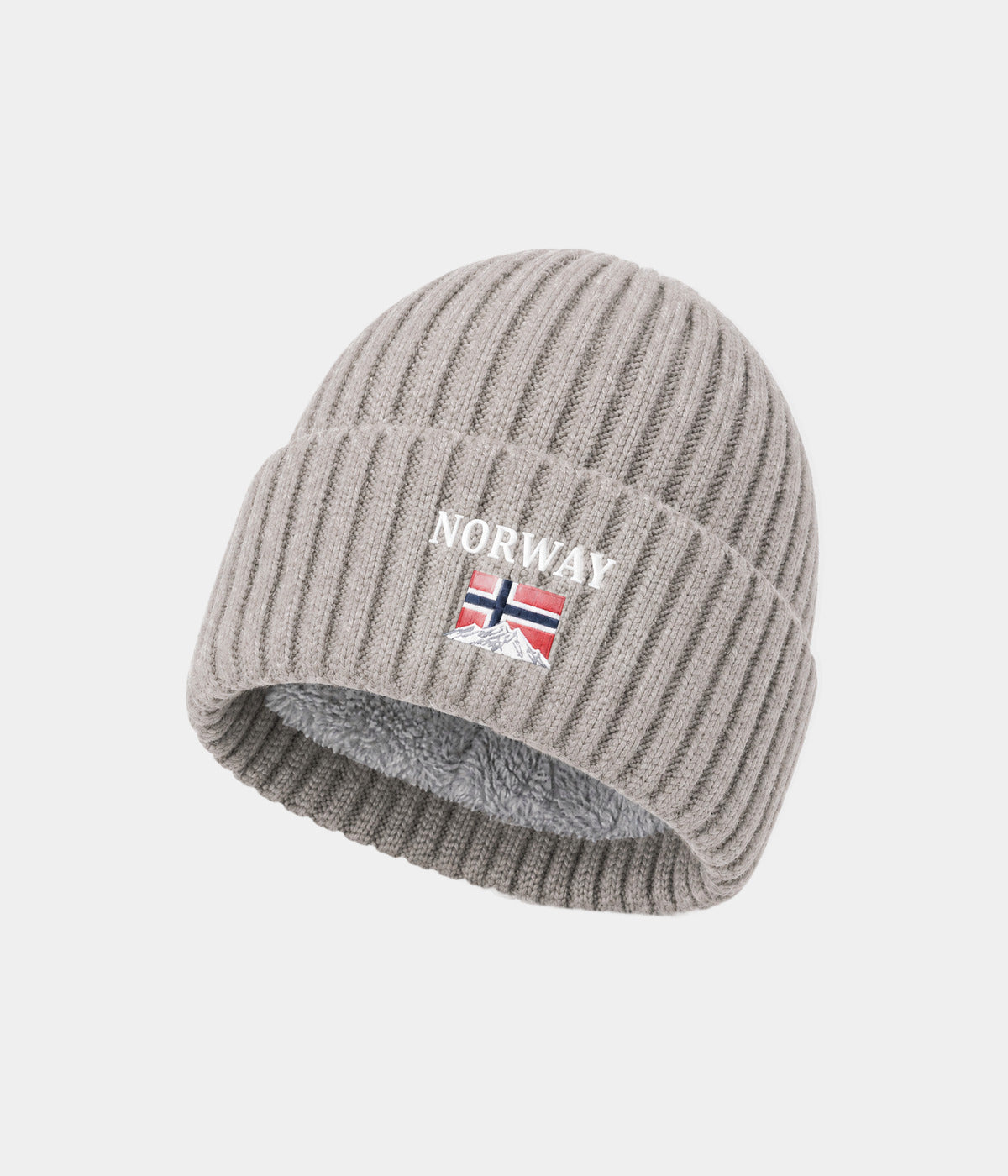 NORWAY FLEECE BEANIE. fleece-lined knit beanie in KHAKI, front view