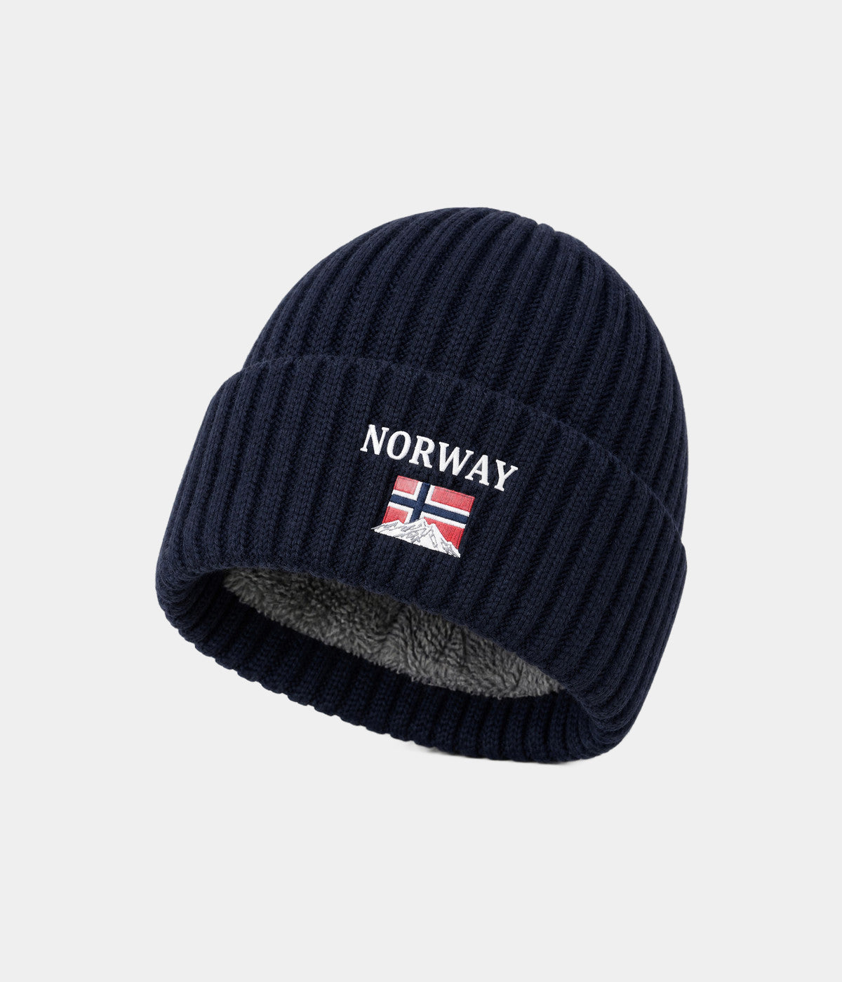 NORWAY FLEECE BEANIE. fleece-lined knit beanie in NAVY, front view