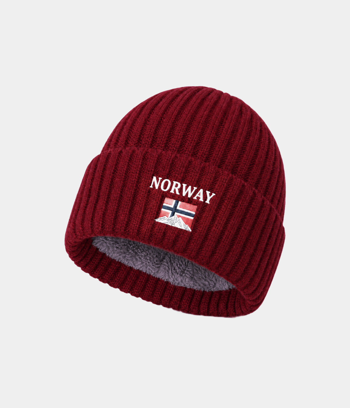 NORWAY FLEECE BEANIE. fleece-lined knit beanie in RED, front view