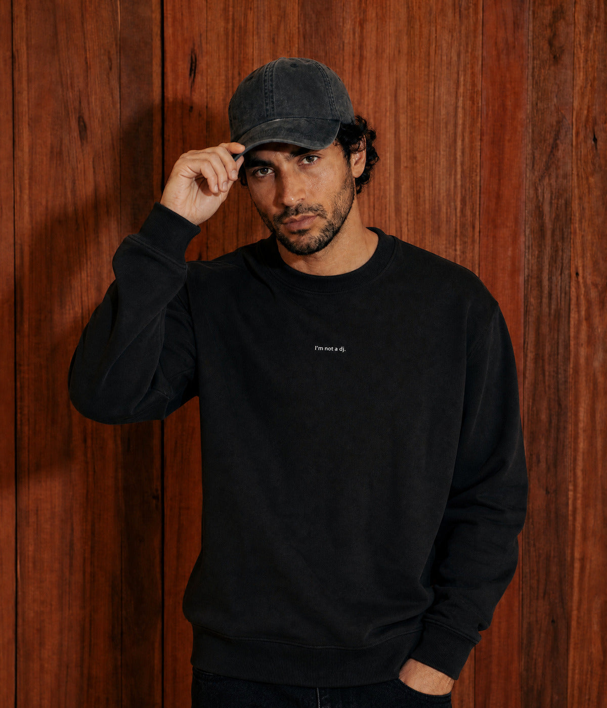 NOT A DJ SWEATER. on model