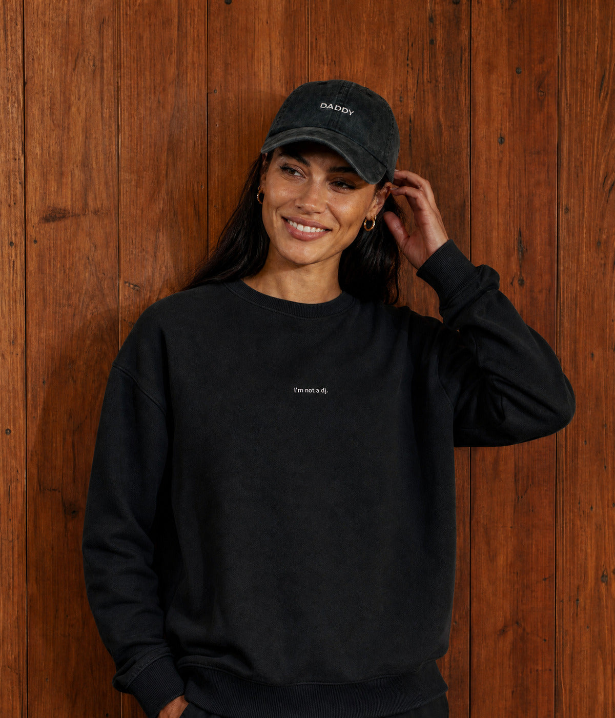 NOT A DJ SWEATER. on model