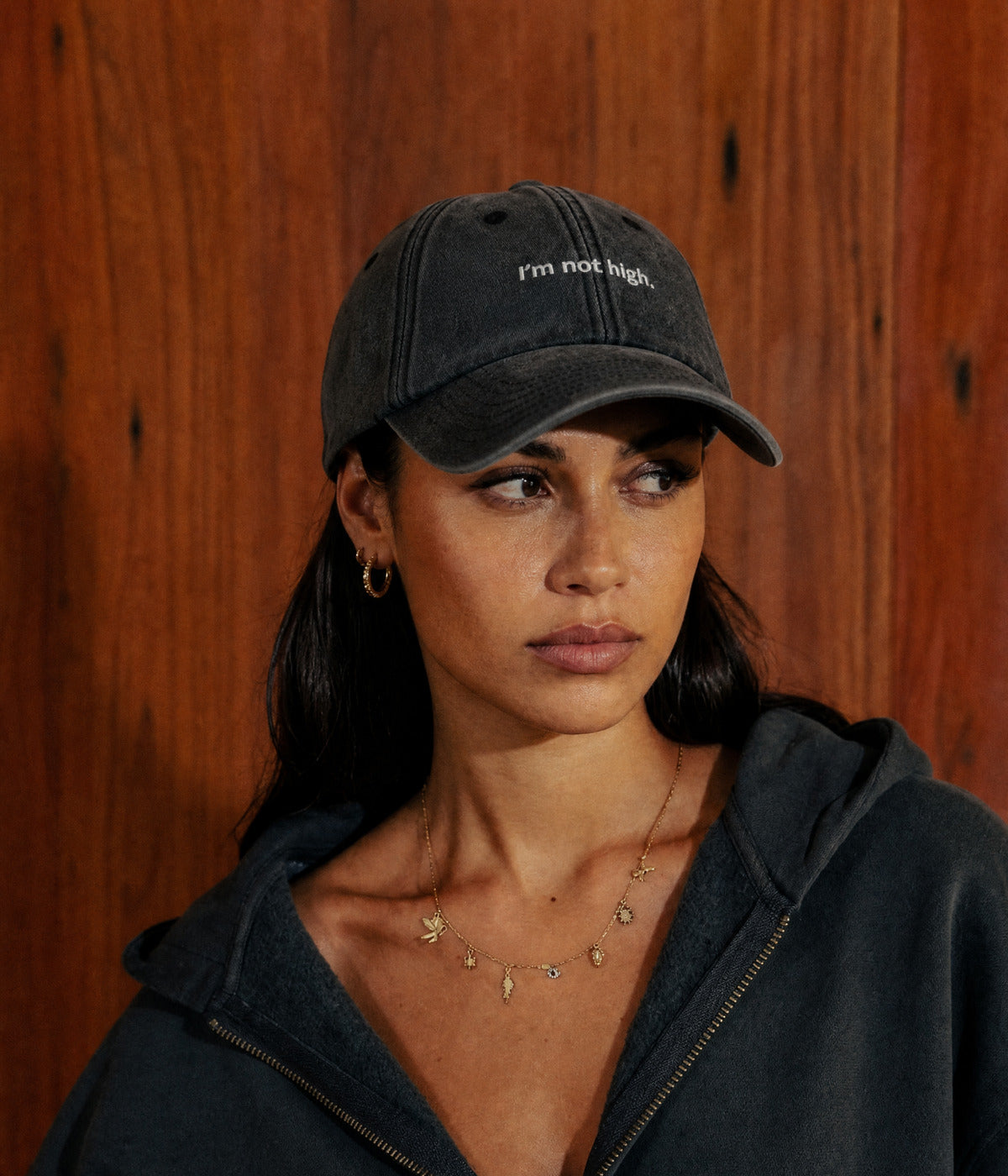 NOT HIGH. worn by a woman
