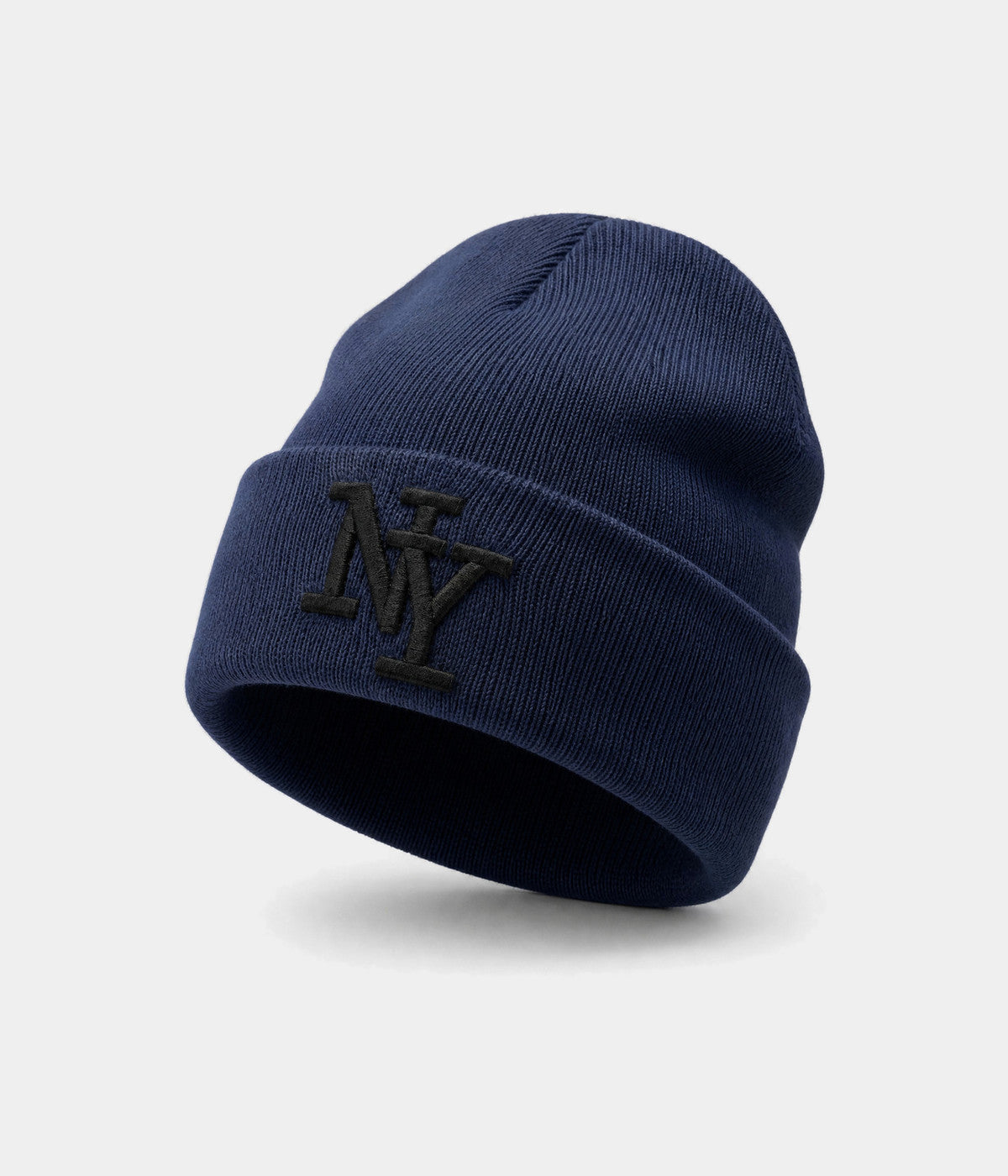 NY BEANIE. ribbed knit beanie in NAVY, front view