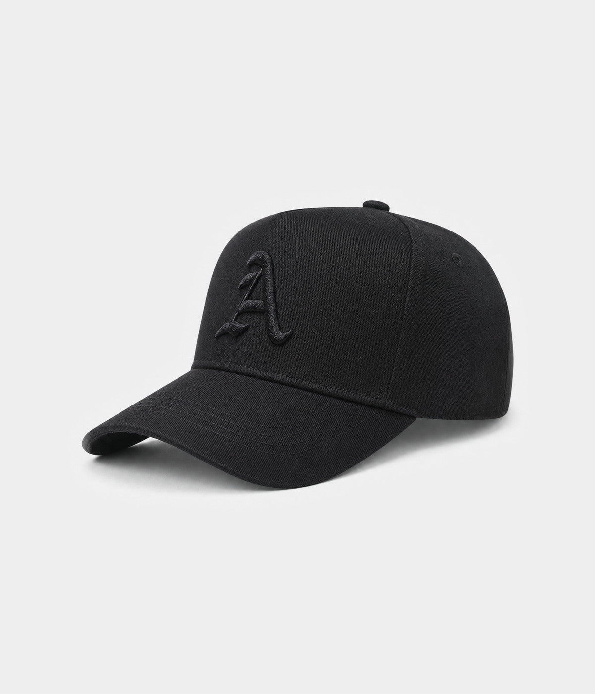 OLD ENGLISH A. cotton twill cap in all black, side view