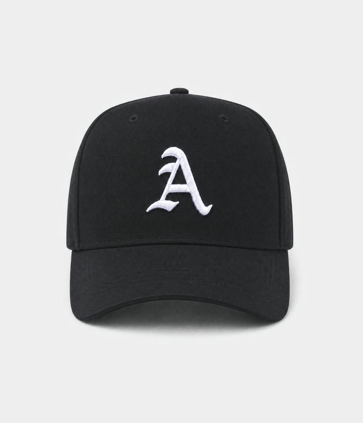 OLD ENGLISH A. cotton twill cap in black, front view