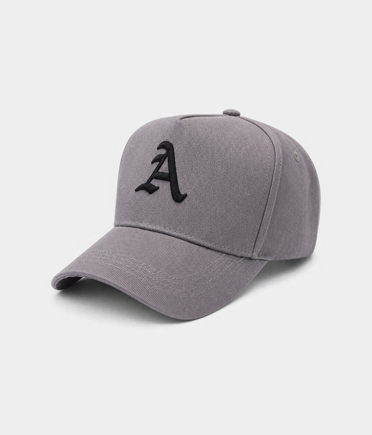 OLD ENGLISH A. cotton twill cap in gray, side view