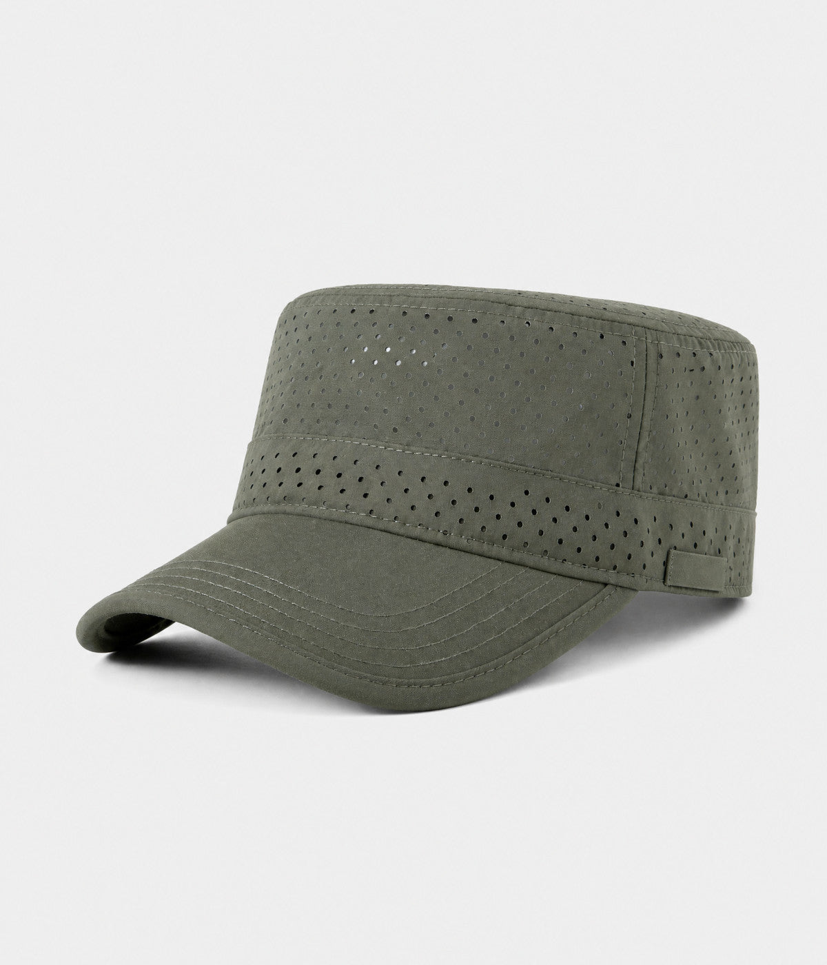 VENTED CADET. perforated cadet cap in olive, side view