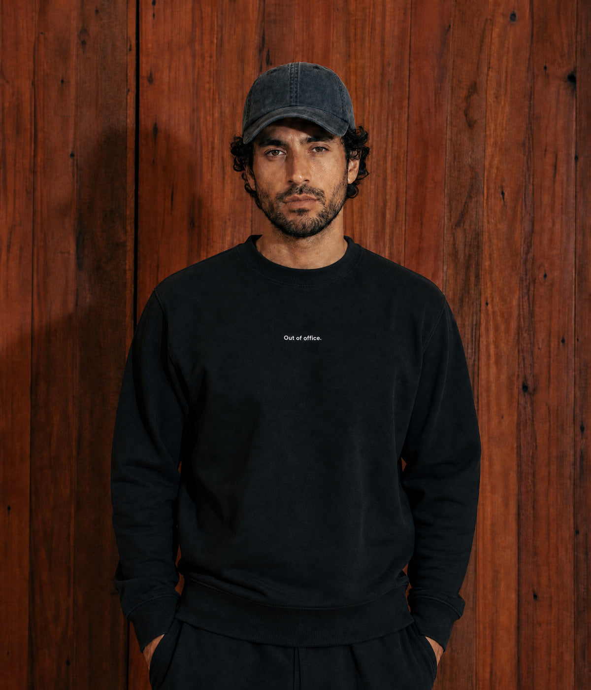 OUT OF OFFICE SWEATER. on model