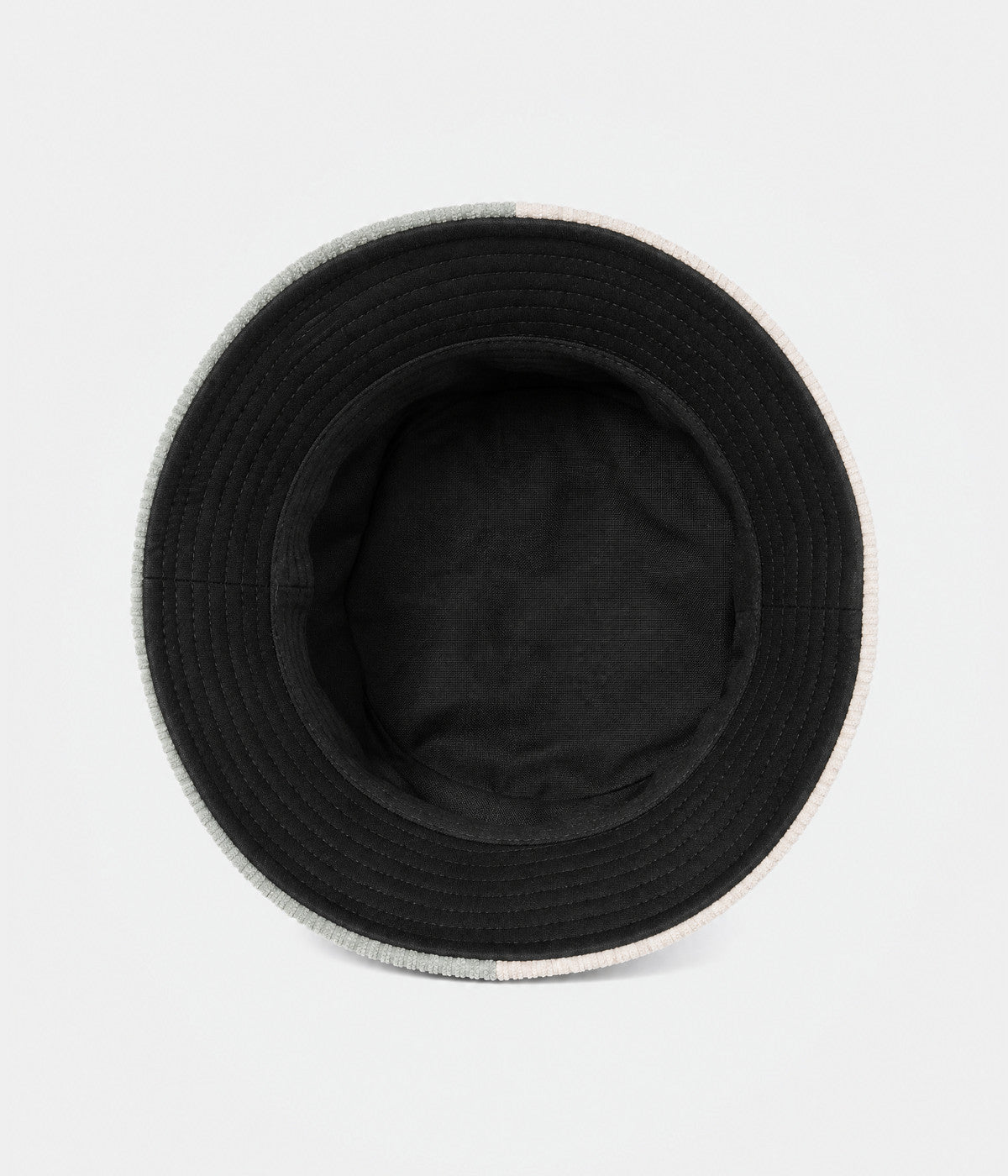 PATCHWORK BUCKET. corduroy bucket hat in SAGE BEIGE, inside view