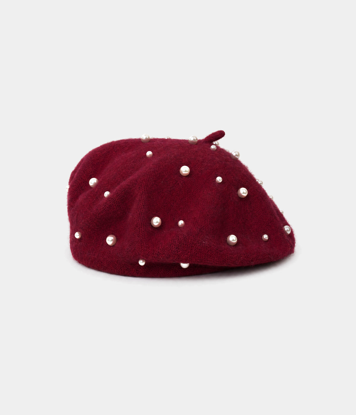 PEARL BERET. knit beret in BURGUNDY, front view